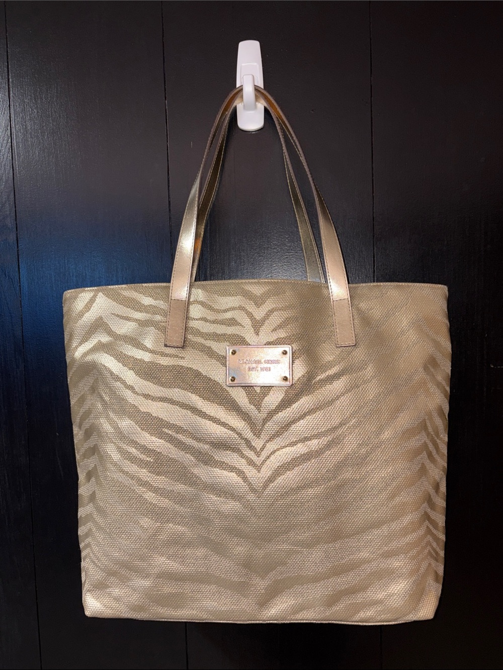 🦓 Michael Kors Gold Zebra Metallic Canvas Tote!